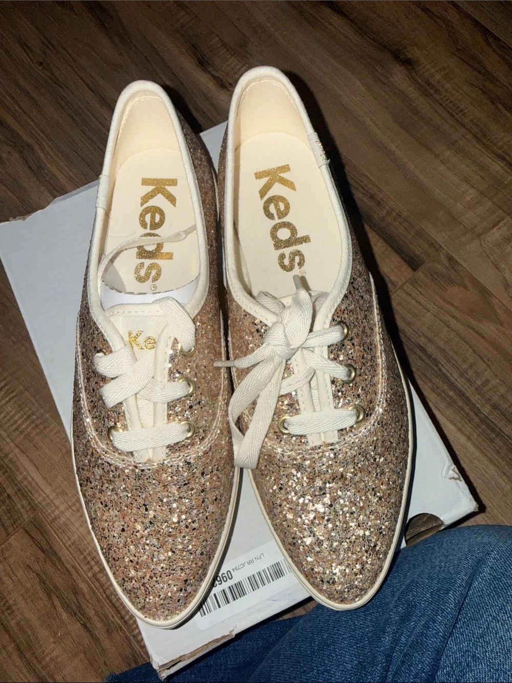 NEW Keds Point Glitter Celebrations Sneakers Women's 7.5 Gold Platform Shoes